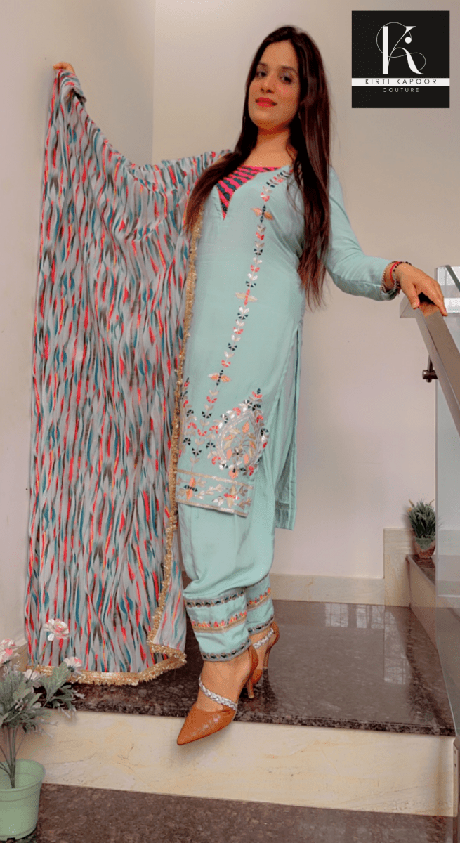 Gotta Patti Worked Suit With Designer Colourful Dupatta - Kirti Kapoor Couture