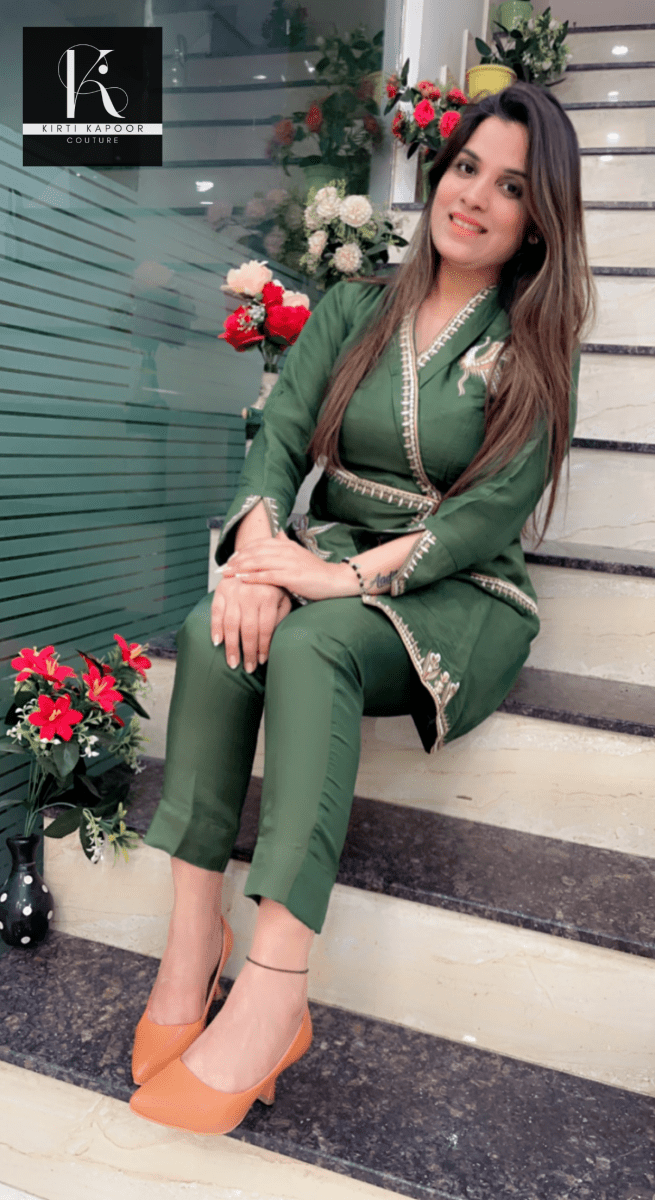 Green Embroidered Co - ord Set (Up - down Shirt & Pant) - Kirti Kapoor Couture