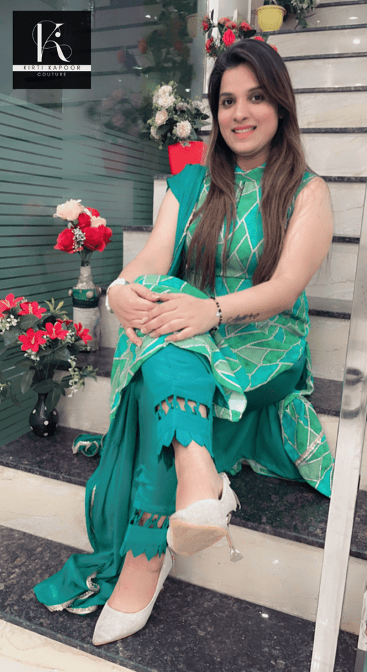Green Geometrical Printed Suit - Kirti Kapoor Couture