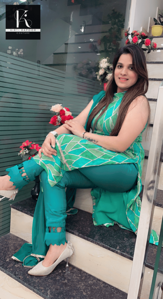 Green Geometrical Printed Suit - Kirti Kapoor Couture