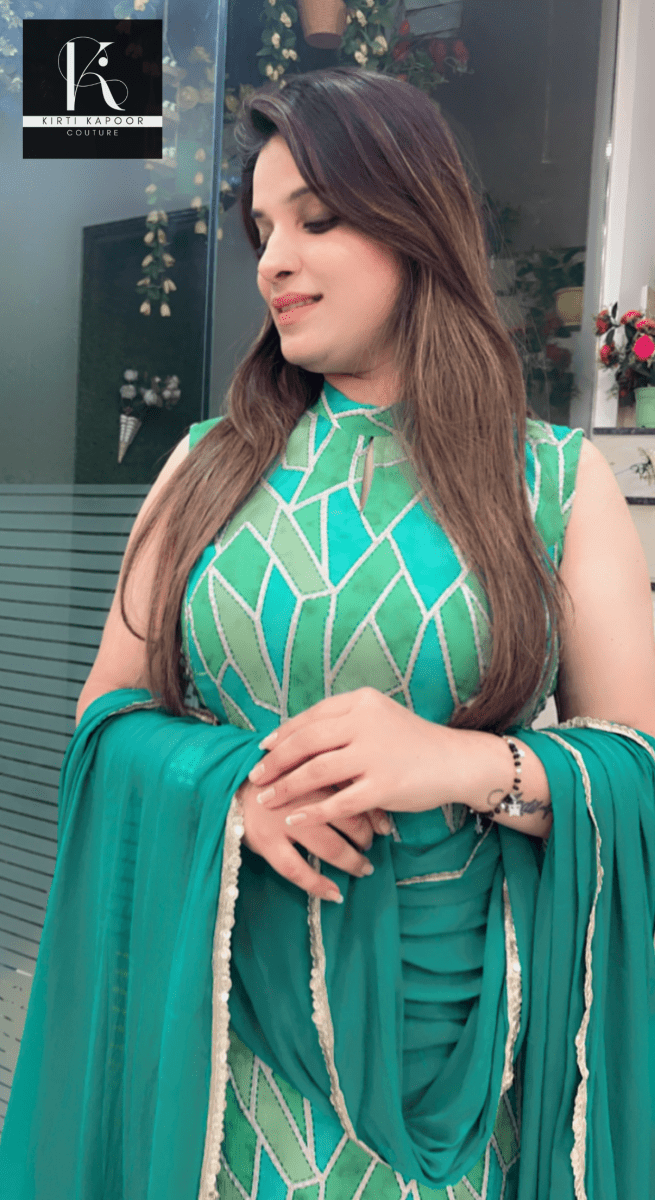 Green Geometrical Printed Suit - Kirti Kapoor Couture