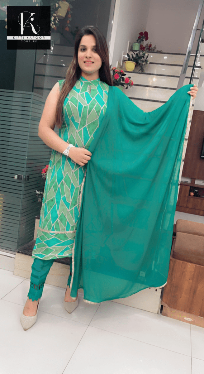 Green Geometrical Printed Suit - Kirti Kapoor Couture