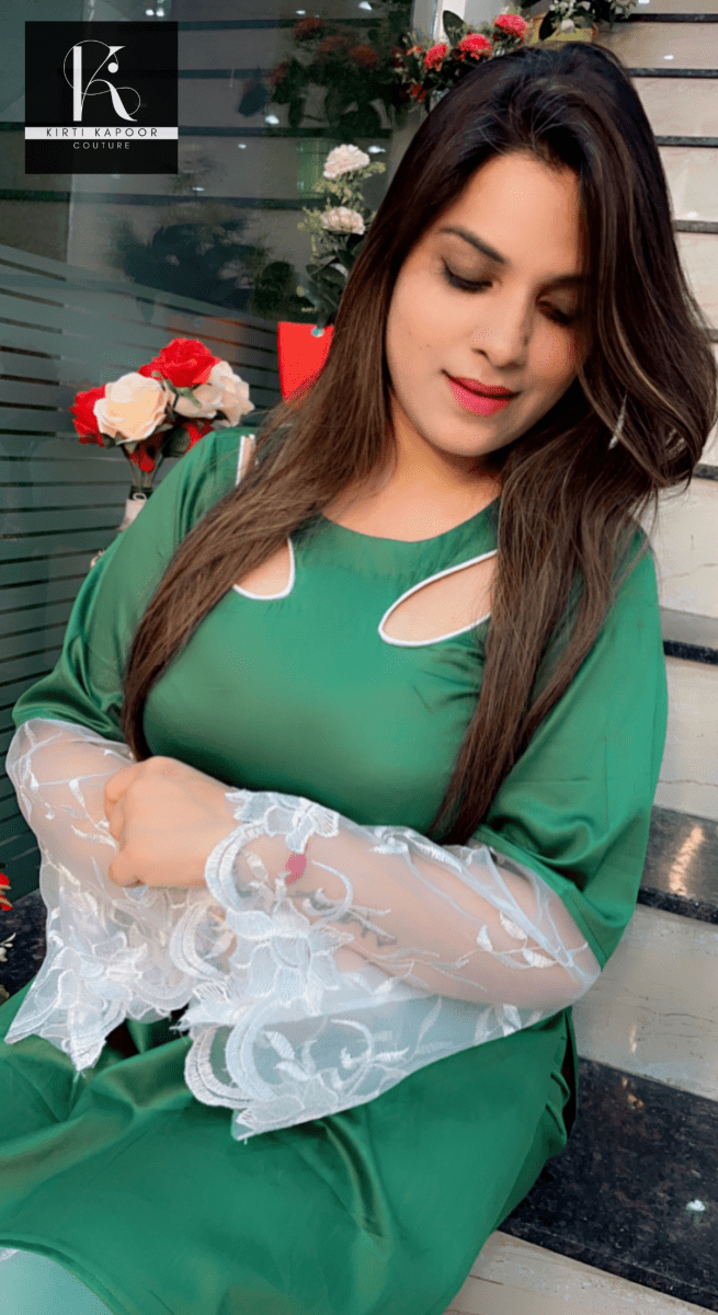 Green Kurti and Pant Set (Designer Lace - Worked) - Kirti Kapoor Couture