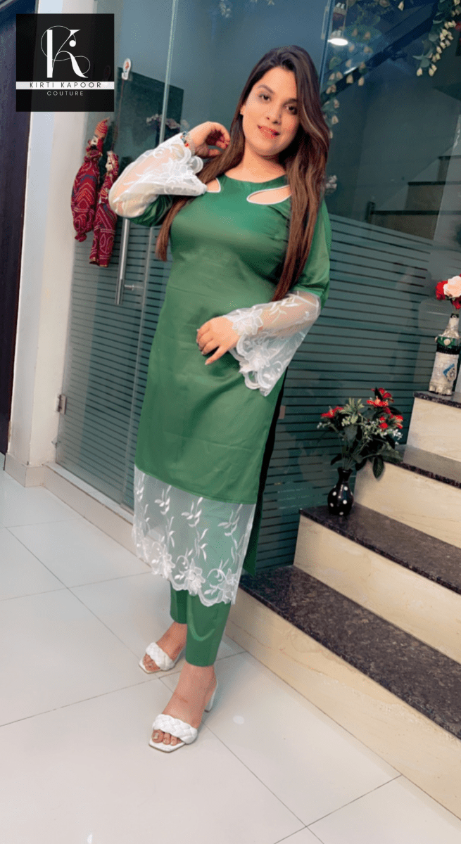 Green Kurti and Pant Set (Designer Lace - Worked) - Kirti Kapoor Couture