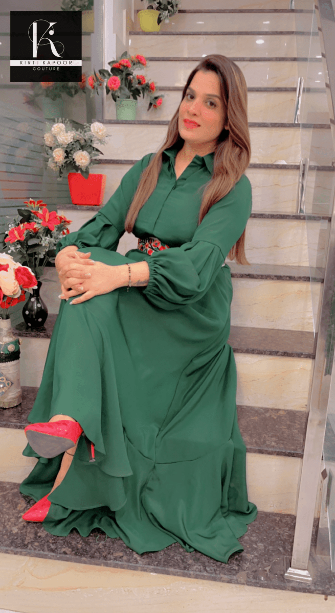 Green Maxi with Embroidered Belt - Kirti Kapoor Couture