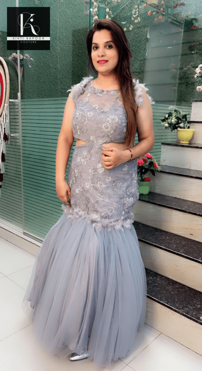 Grey Embroidered Fabric Fish - Cut Style Gown - Kirti Kapoor Couture