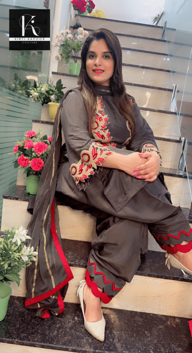 Grey Hand - Embroidered Salwar Suit - Kirti Kapoor Couture