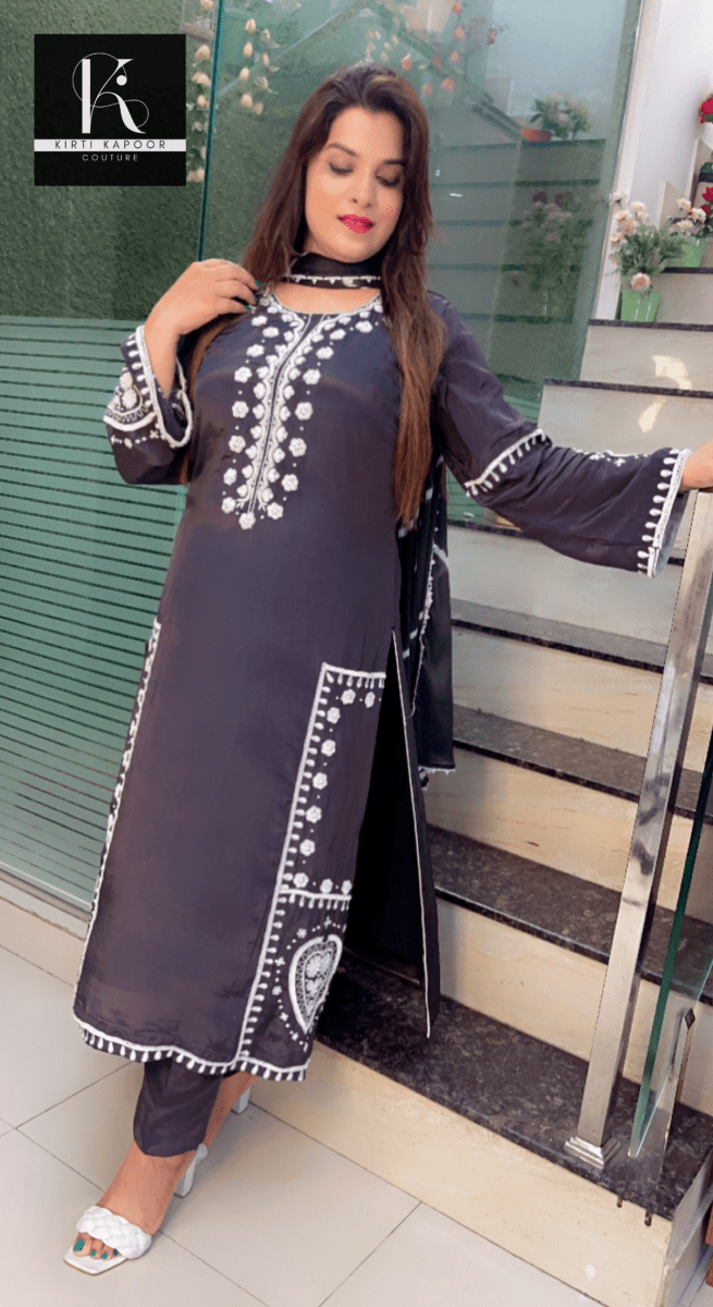 Greyish - Black Hand - Embroidered Suit - Kirti Kapoor Couture