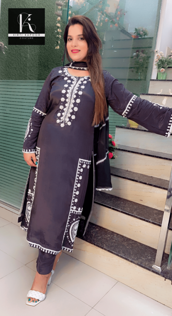 Greyish - Black Hand - Embroidered Suit - Kirti Kapoor Couture
