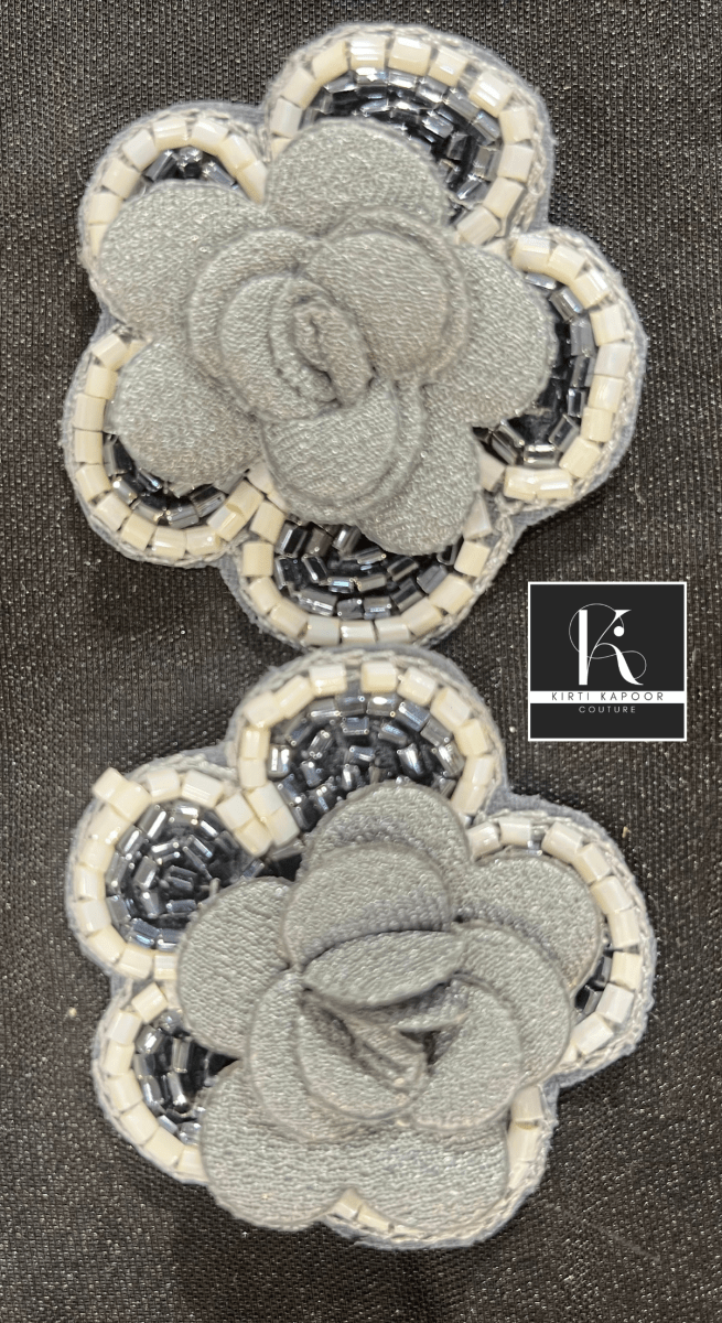 Greyish Floral Patch For Black Dress - Kirti Kapoor Couture