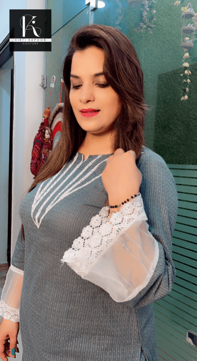 Greyish - Green Kurti and Dhoti Set - Kirti Kapoor Couture