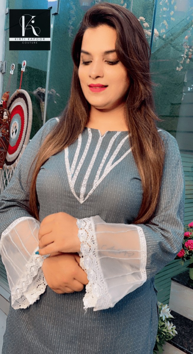 Greyish - Green Kurti and Dhoti Set - Kirti Kapoor Couture