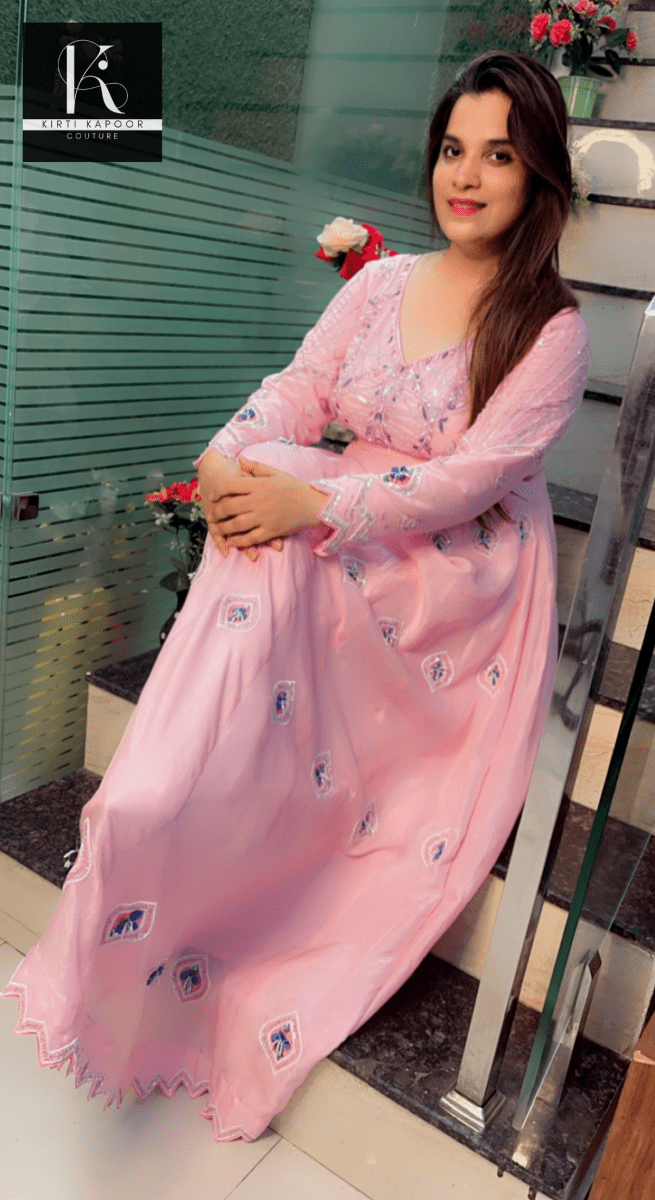 Hand - Embroidered Anarkali with Cutworked Dupatta - Kirti Kapoor Couture