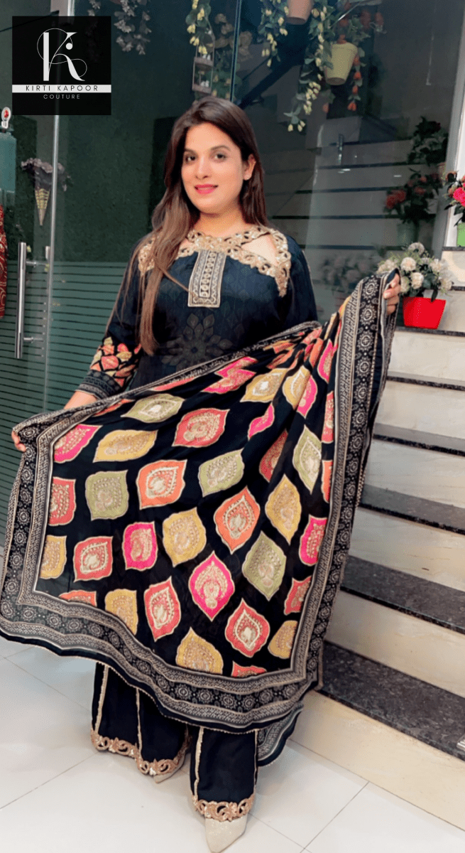 Hand - Embroidered Black Plazo Suit - Kirti Kapoor Couture