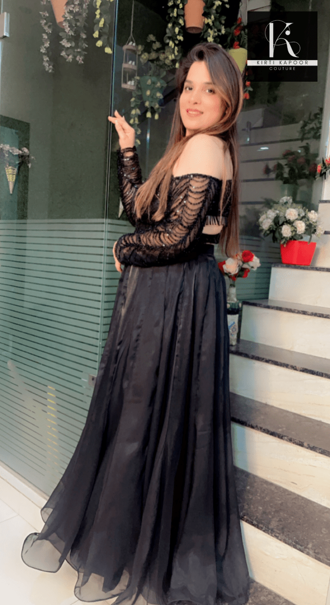 Hand - Embroidered Fabric blouse with a Shiny Skirt - Kirti Kapoor Couture