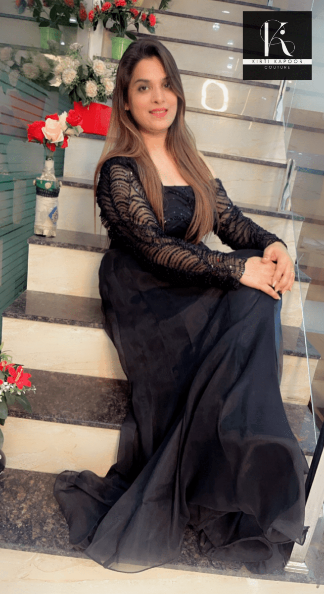 Hand - Embroidered Fabric blouse with a Shiny Skirt - Kirti Kapoor Couture