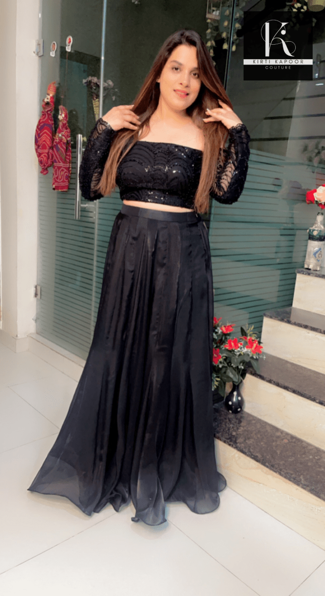 Hand - Embroidered Fabric blouse with a Shiny Skirt - Kirti Kapoor Couture