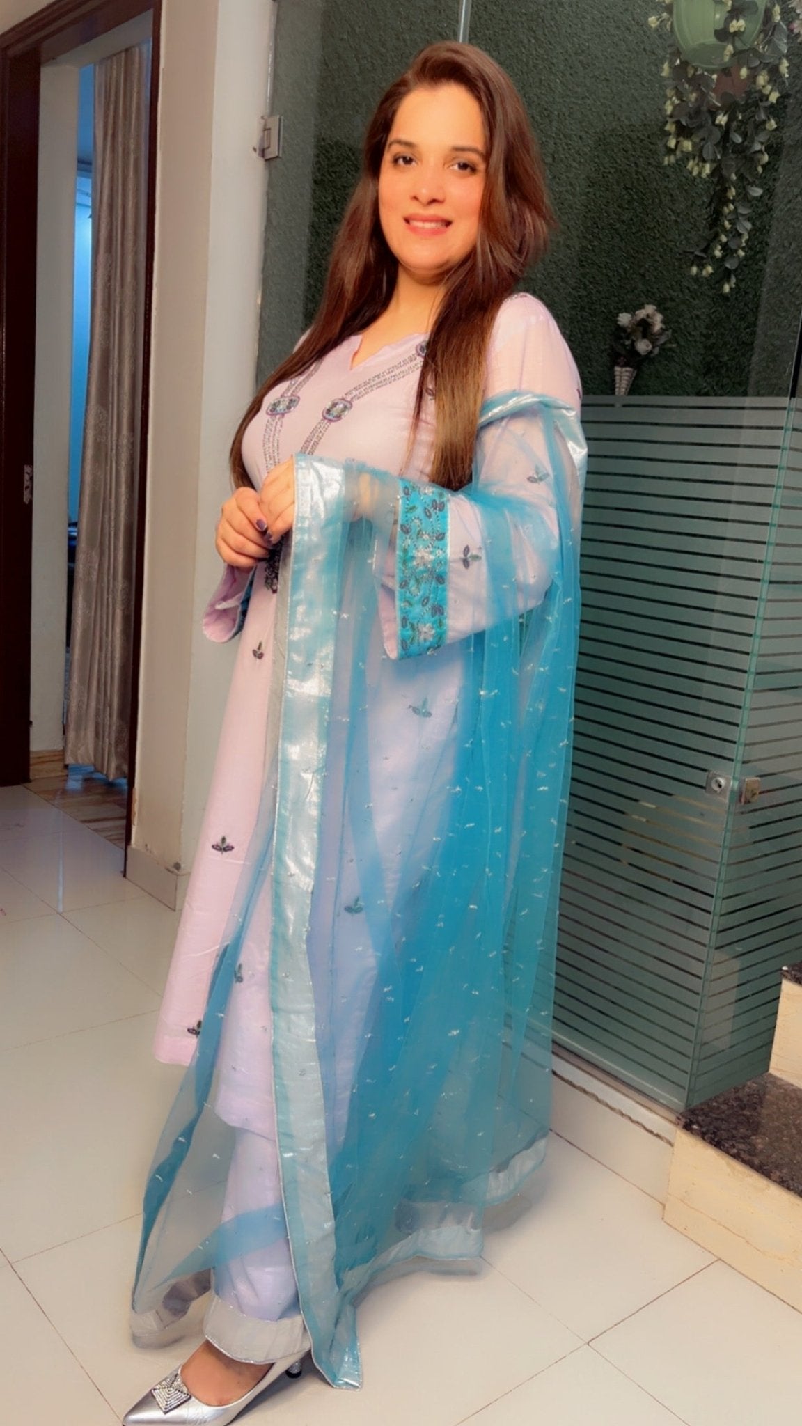 Hand - Embroidered Linen Suit - Kirti Kapoor Couture