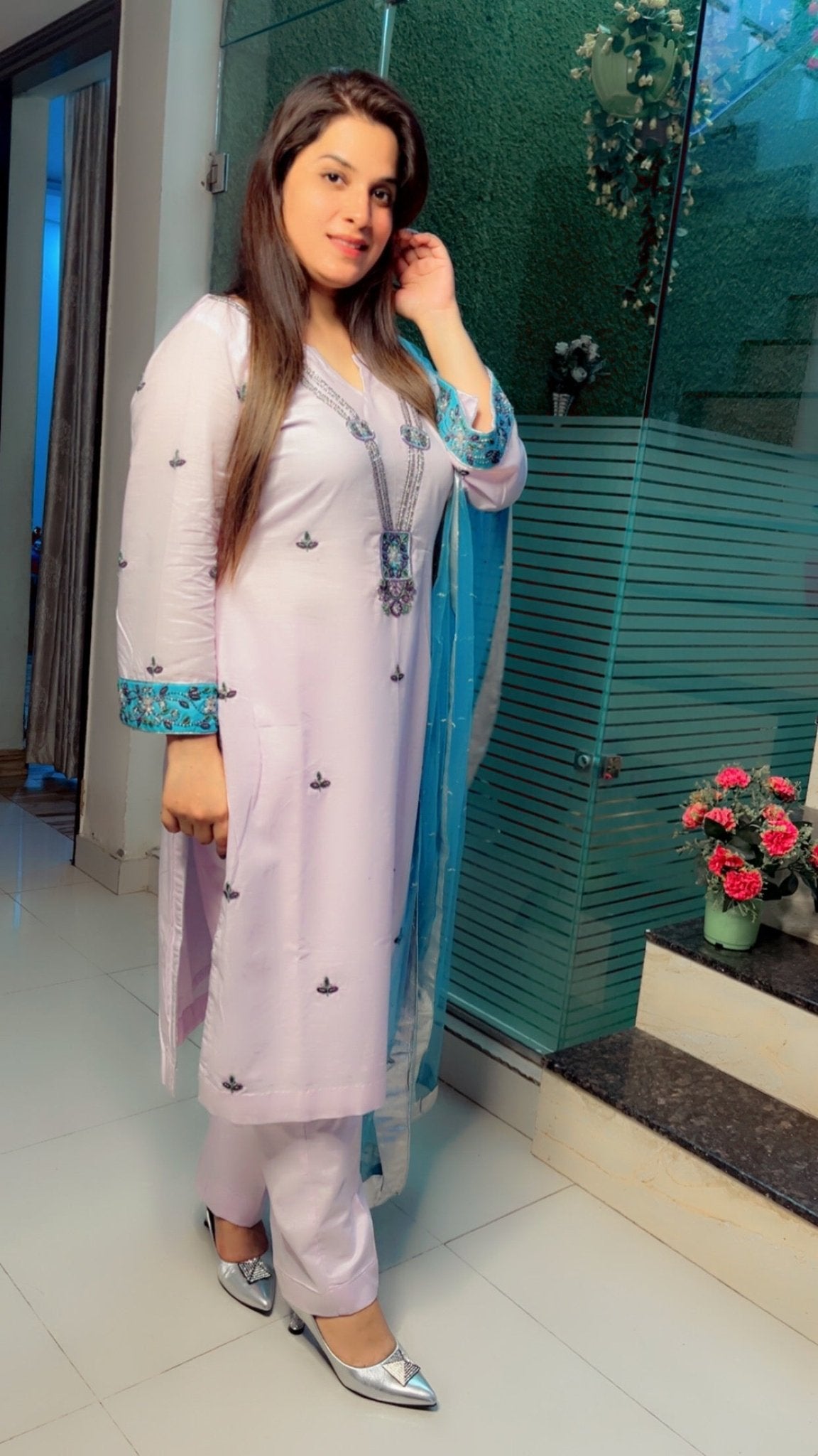 Hand - Embroidered Linen Suit - Kirti Kapoor Couture