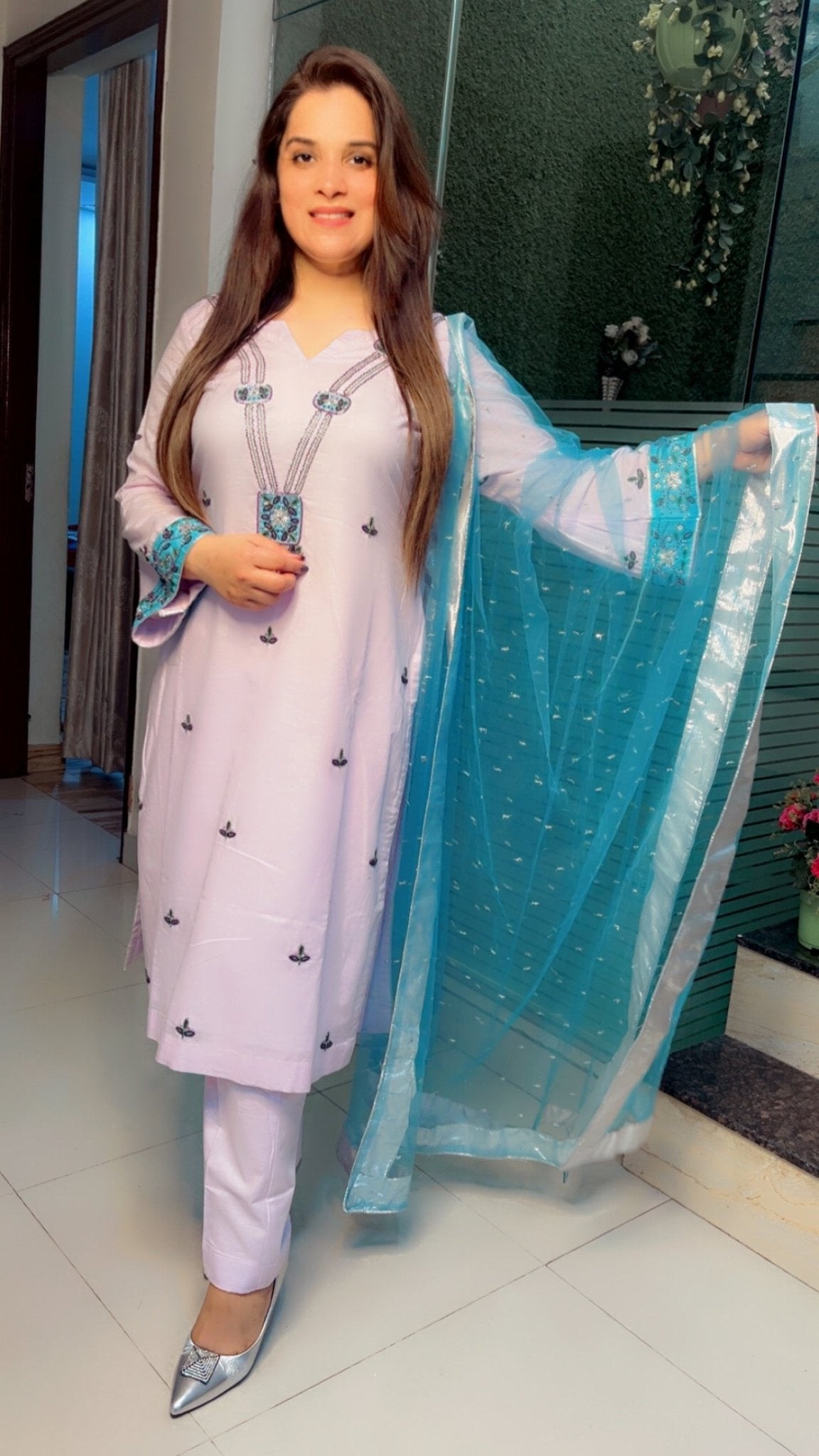 Hand - Embroidered Linen Suit - Kirti Kapoor Couture