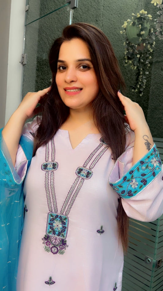 Hand - Embroidered Linen Suit - Kirti Kapoor Couture