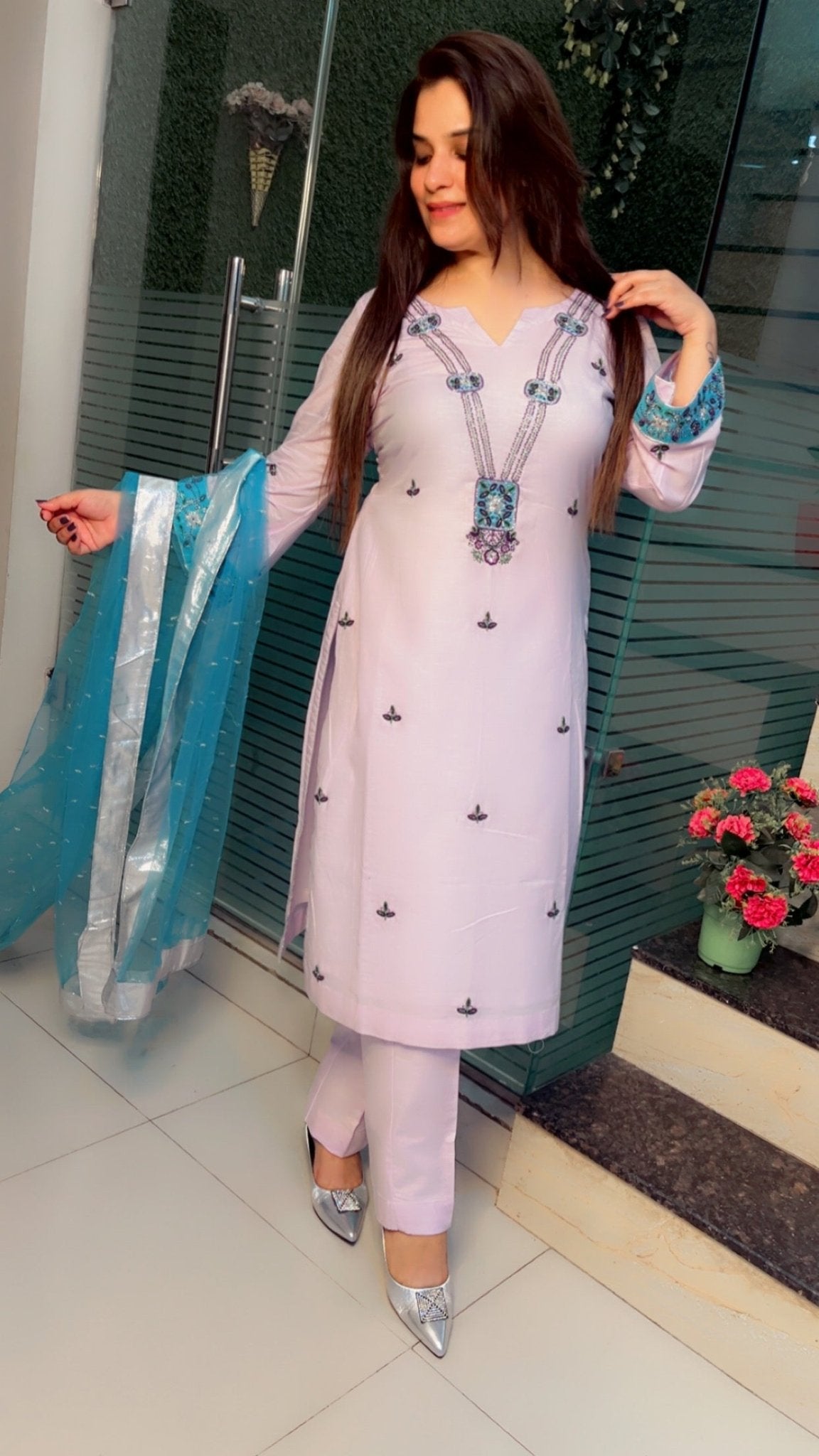 Hand - Embroidered Linen Suit - Kirti Kapoor Couture