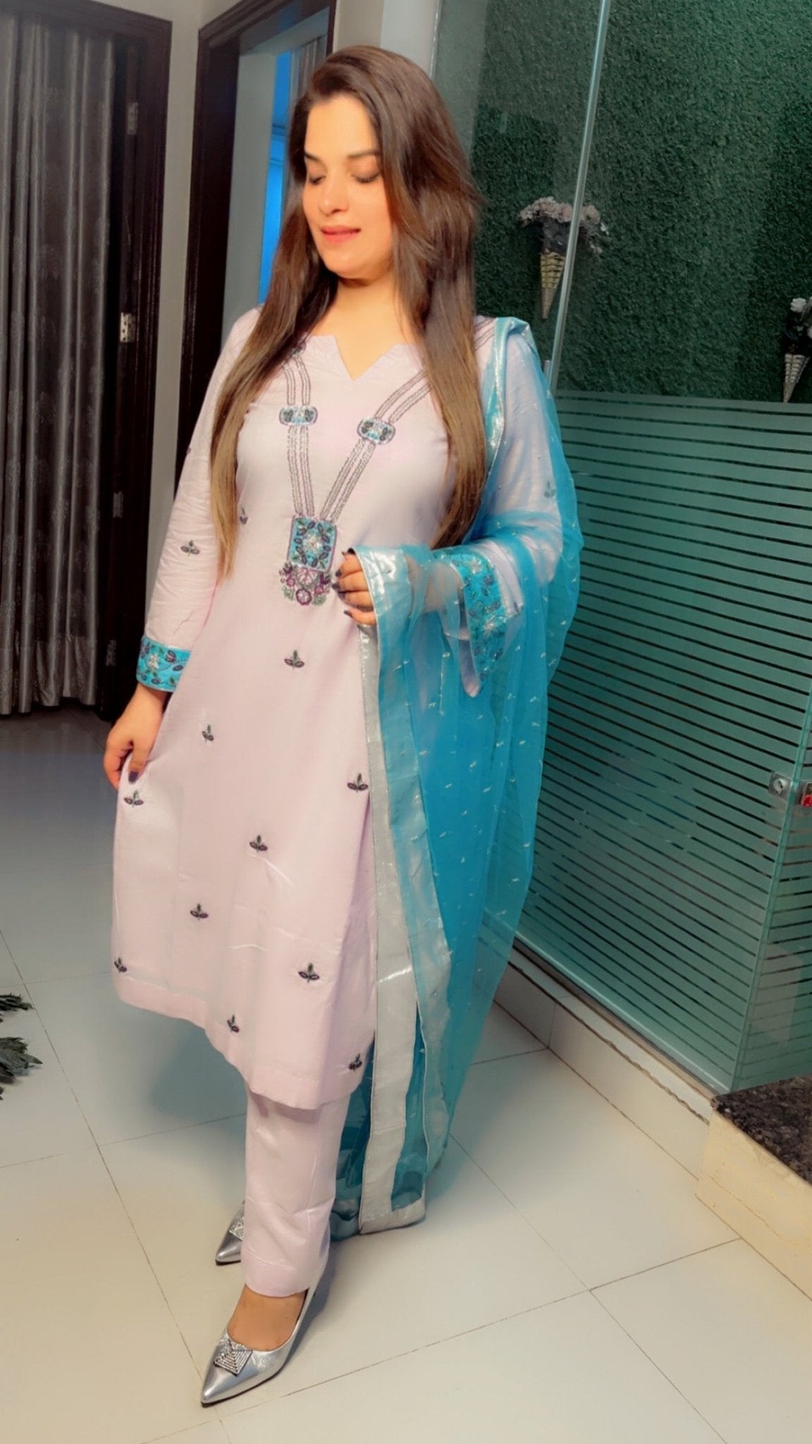 Hand - Embroidered Linen Suit - Kirti Kapoor Couture