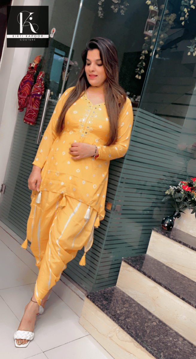 Hand Embroidered Yellow Dhoti Set - Kirti Kapoor Couture
