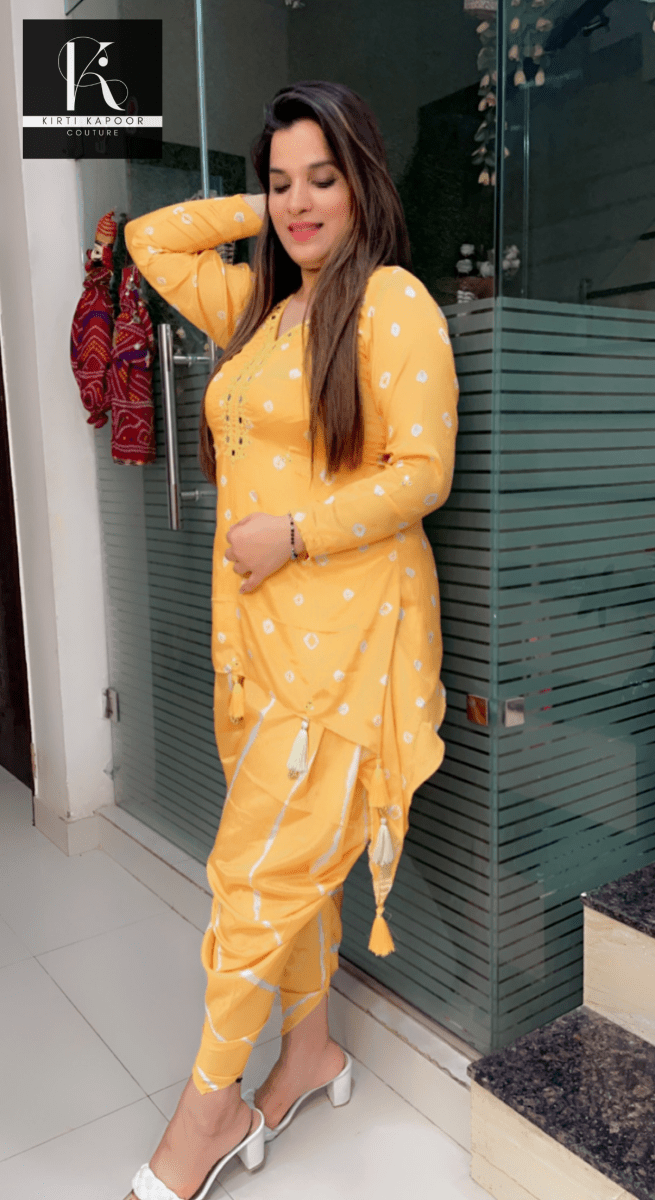 Hand Embroidered Yellow Dhoti Set - Kirti Kapoor Couture