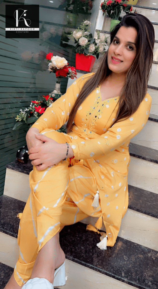 Hand Embroidered Yellow Dhoti Set - Kirti Kapoor Couture