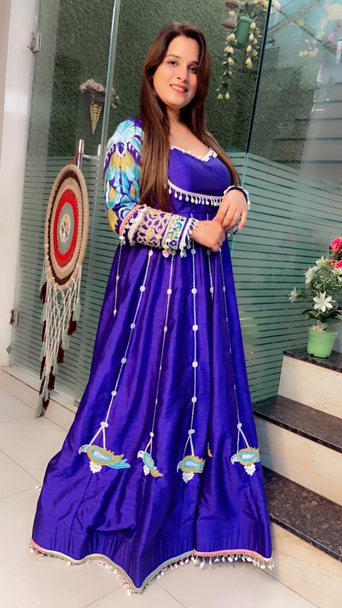 Heavily Embroidered Purple Anarkali with Contrasting Banarasi Dupatta - Kirti Kapoor Couture