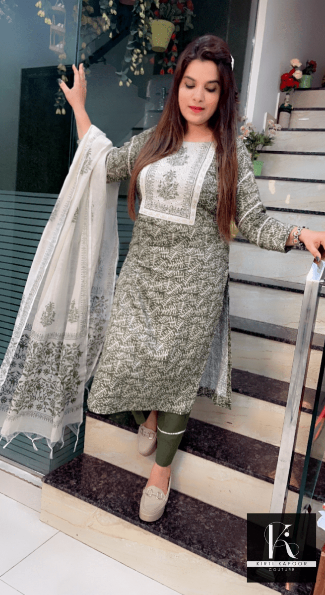 Henna Coloured Cotton Suit with Cream Highlights - Kirti Kapoor Couture