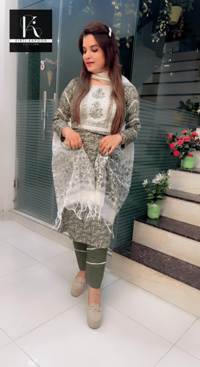Henna Coloured Cotton Suit with Cream Highlights - Kirti Kapoor Couture