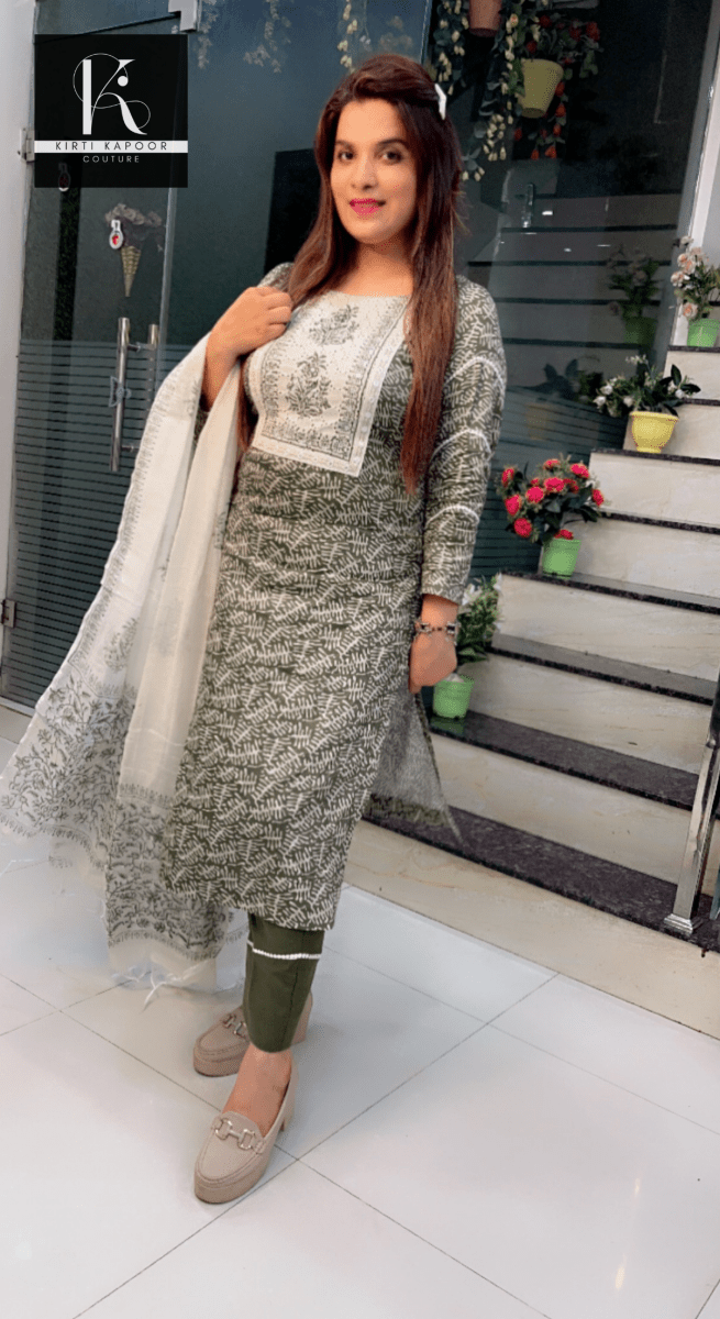 Henna Coloured Cotton Suit with Cream Highlights - Kirti Kapoor Couture