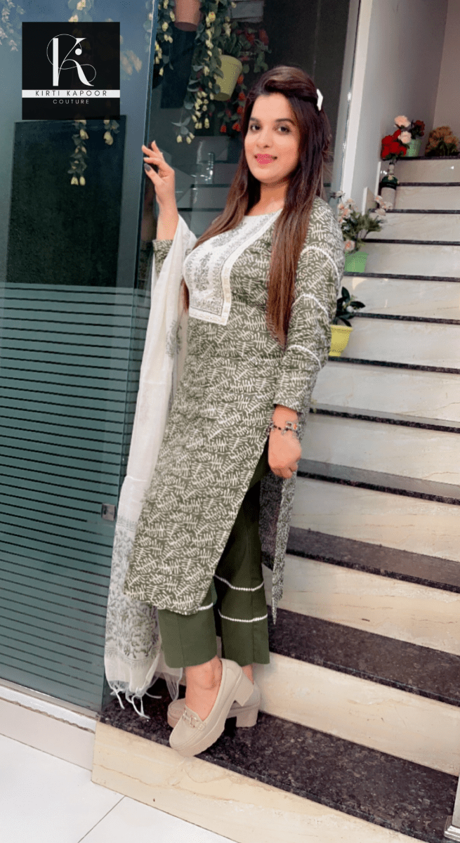 Henna Coloured Cotton Suit with Cream Highlights - Kirti Kapoor Couture