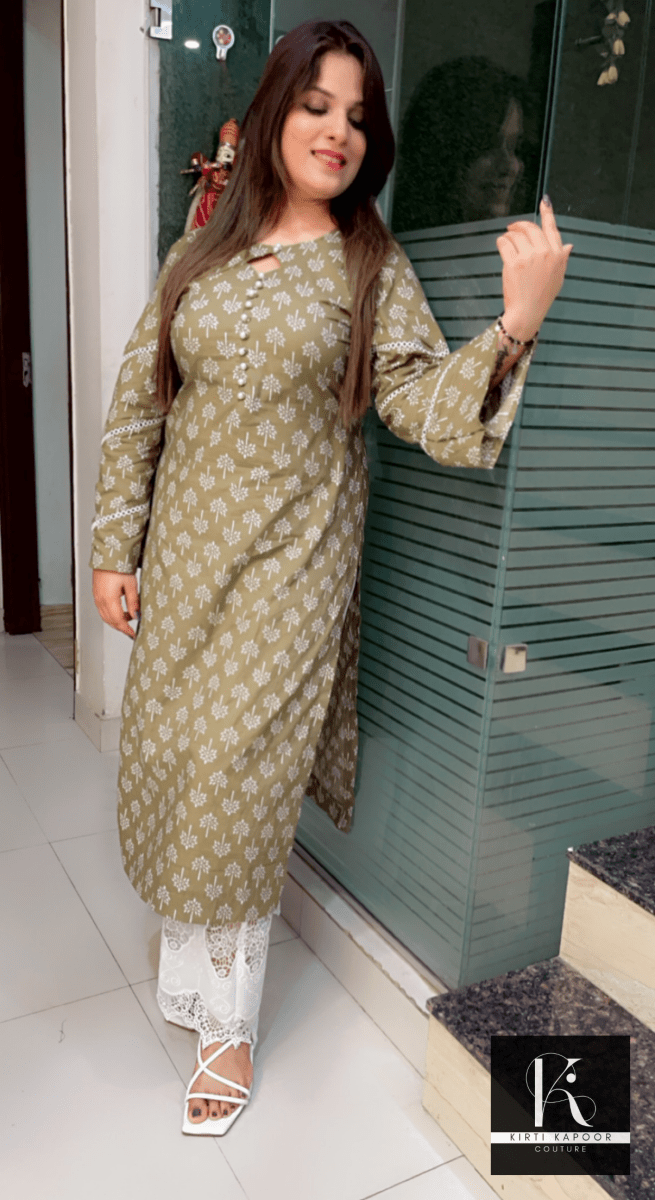 Henna Coloured Printed Designer Kurti with Chicken Pant - Kirti Kapoor Couture