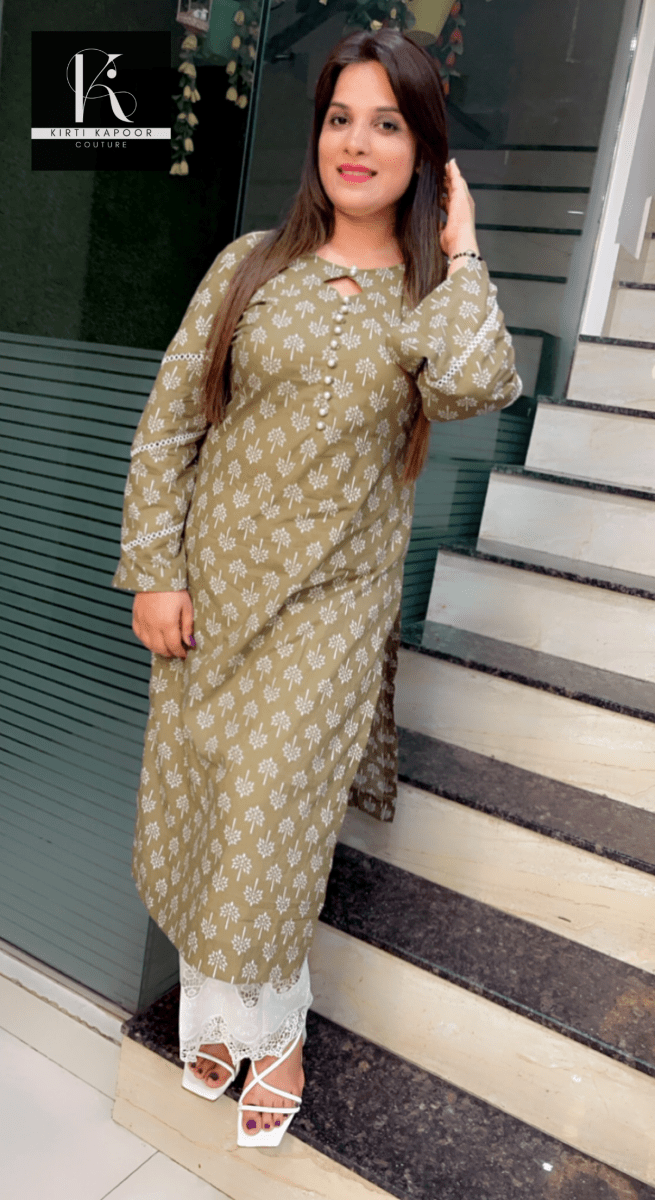 Henna Coloured Printed Designer Kurti with Chicken Pant - Kirti Kapoor Couture