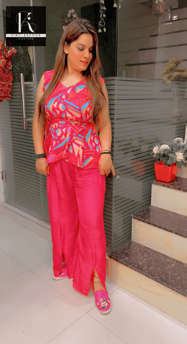 Hot Pink Co - ord Set With Designer Top - Kirti Kapoor Couture