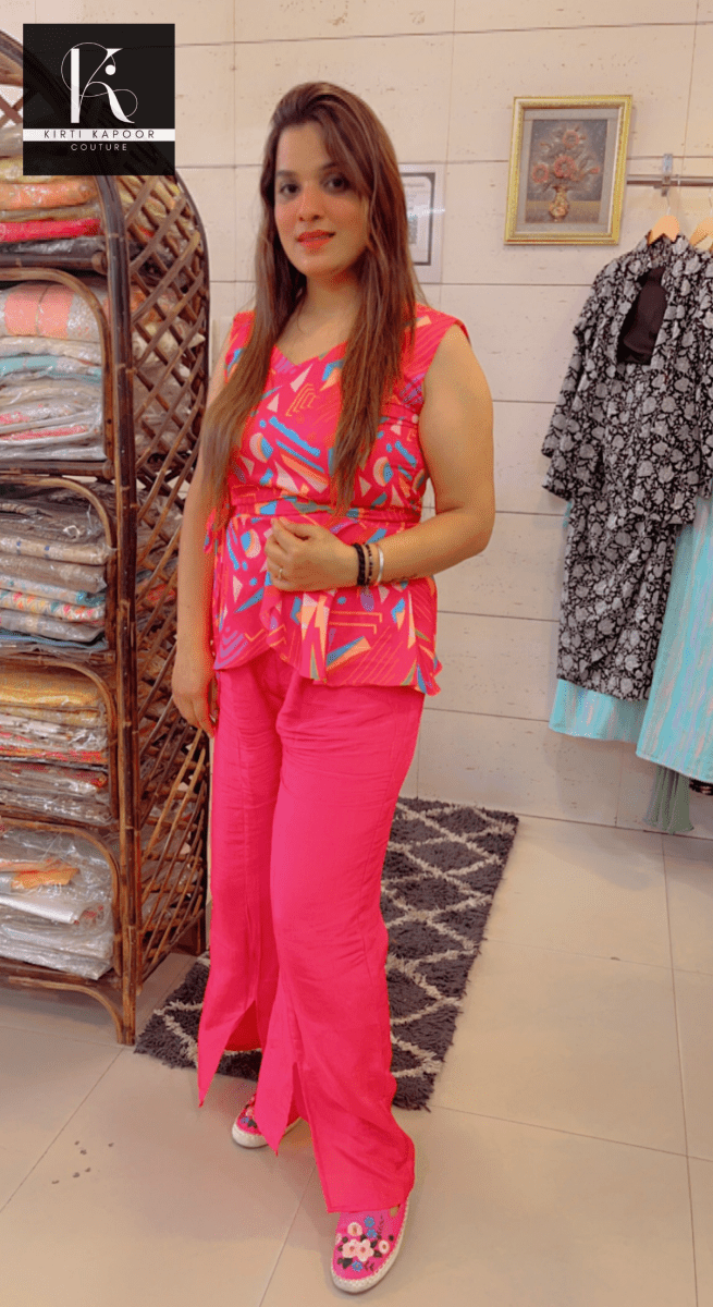 Hot Pink Co - ord Set With Designer Top - Kirti Kapoor Couture