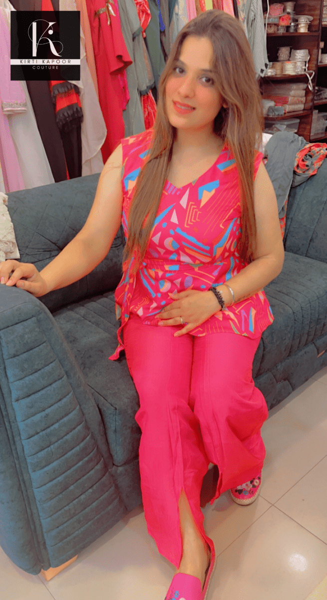 Hot Pink Co - ord Set With Designer Top - Kirti Kapoor Couture