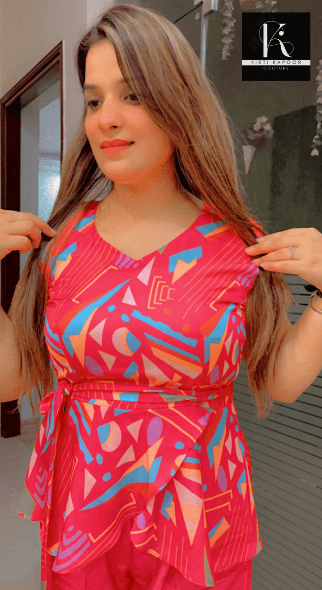 Hot Pink Co - ord Set With Designer Top - Kirti Kapoor Couture