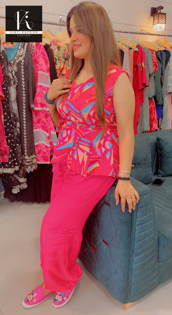 Hot Pink Co - ord Set With Designer Top - Kirti Kapoor Couture