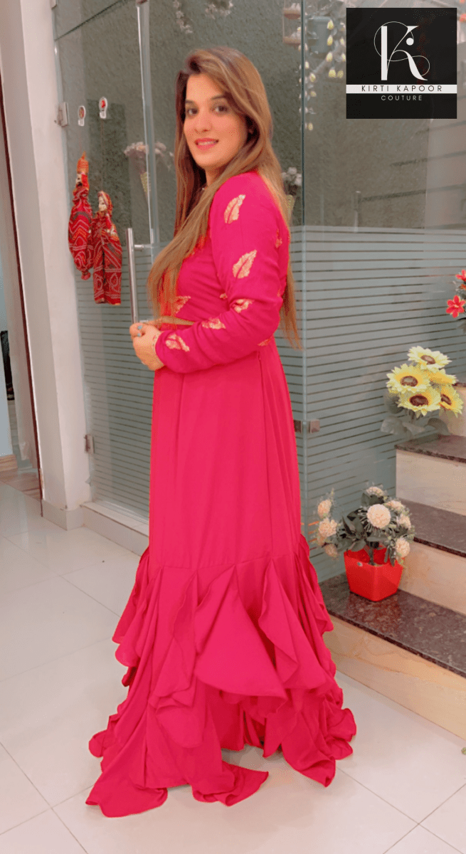 Hot Pink Drape Dress With Embroidered Blouse - Kirti Kapoor Couture