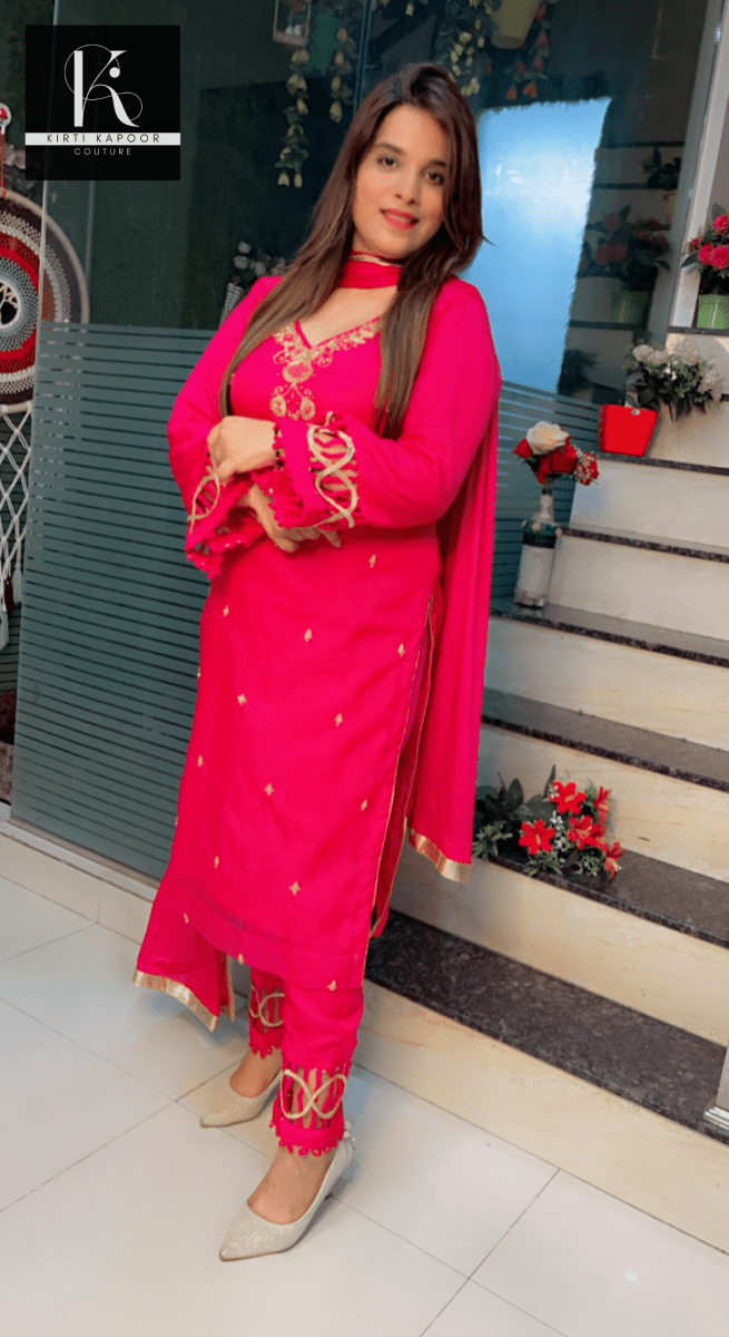 Hot - Pink Hand - Embroidered Organza Suit - Kirti Kapoor Couture