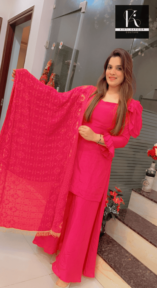 Hot Pink Plazo Suit with Lucknowi Dupatta - Kirti Kapoor Couture