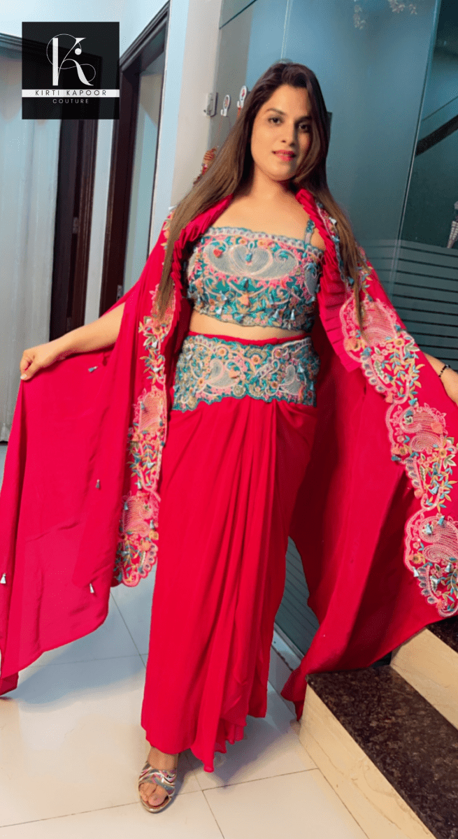Hot - Pink Three - Piece Embroidered Dress - Kirti Kapoor Couture