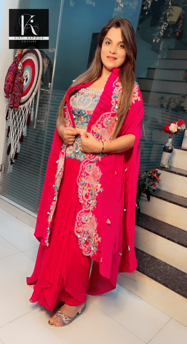 Hot - Pink Three - Piece Embroidered Dress - Kirti Kapoor Couture