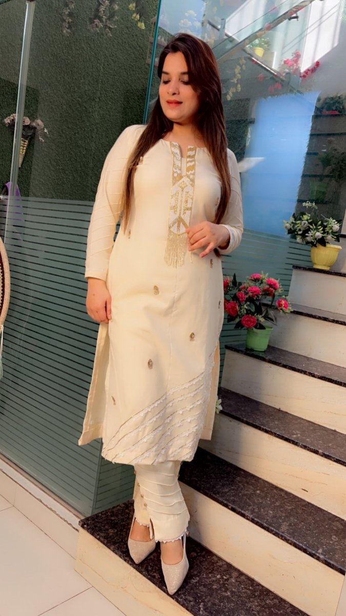 Ivory Shaded spun designer kurti and pant set - Kirti Kapoor Couture