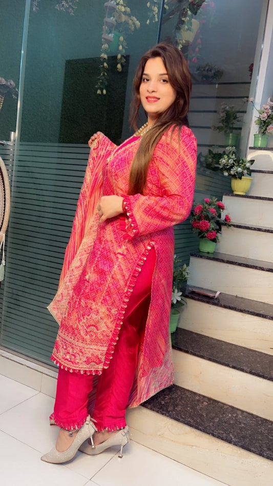 Jaipuri Pink Designer Shimmer Silk Suit - Kirti Kapoor Couture