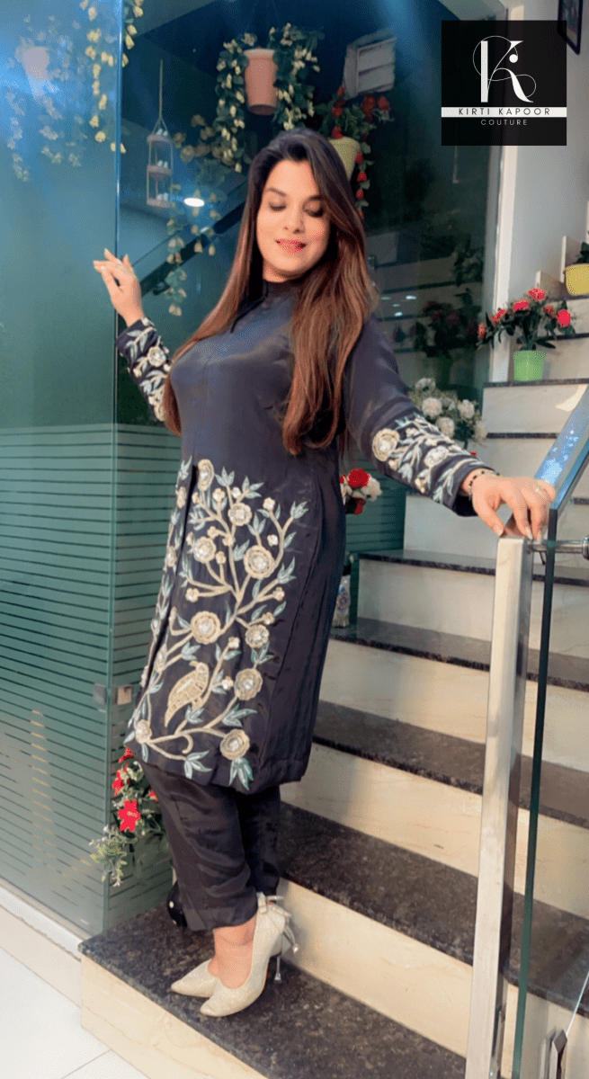Jet Gray Embroidered Co - ord Set - Kirti Kapoor Couture